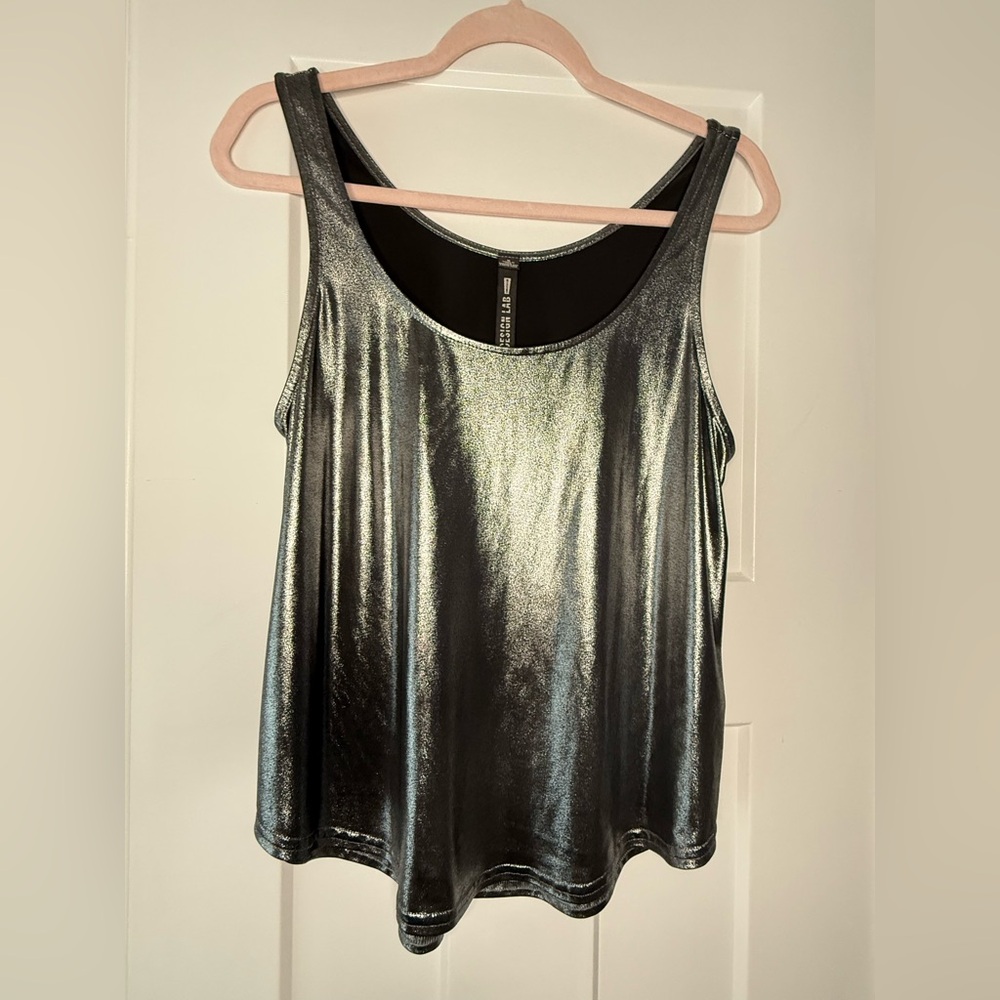 Design Lab Lord & Taylor Shimmering Silver Tank Top